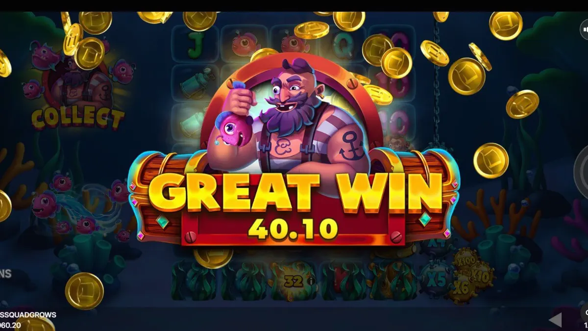 Fishin’ Madness Quadgrows slot game screen na nagpapakita ng underwater theme at expanding reels.