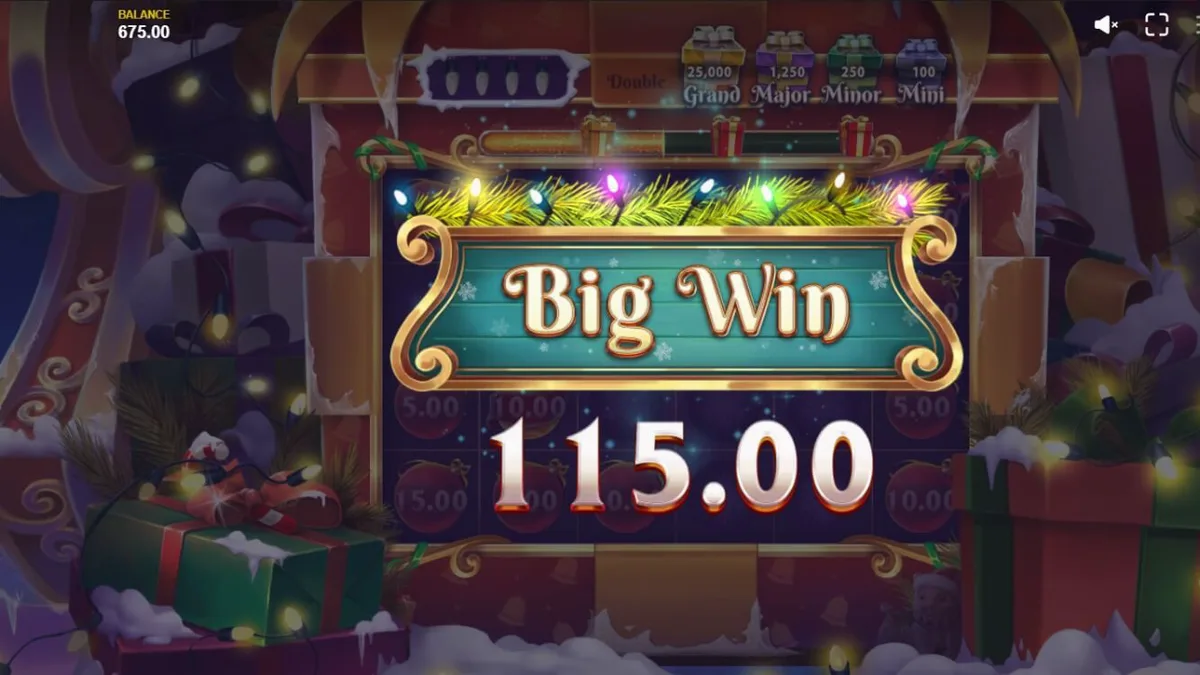 Jingle Bells Bonanza 2 slot game interface na may tema ng Pasko